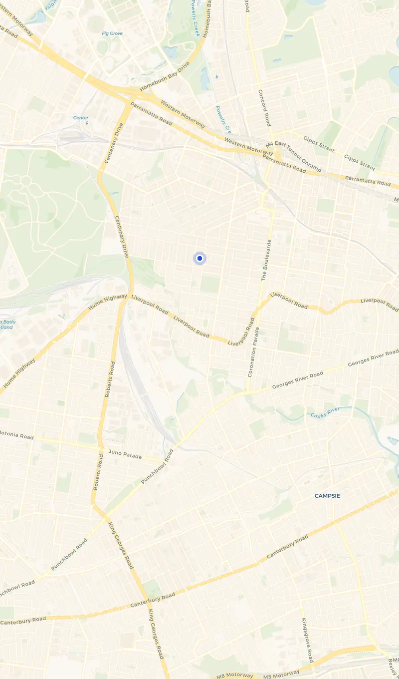 Map of the Strathfield service area and the surrounding suburbs we cover.