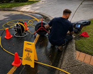 Plumber checking a blocked drain on a Strathfield job