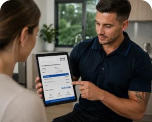 Plumber explaining a service estimate in Strathfield