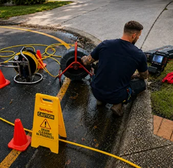 Burst drain pipe being repaired in Strathfield
